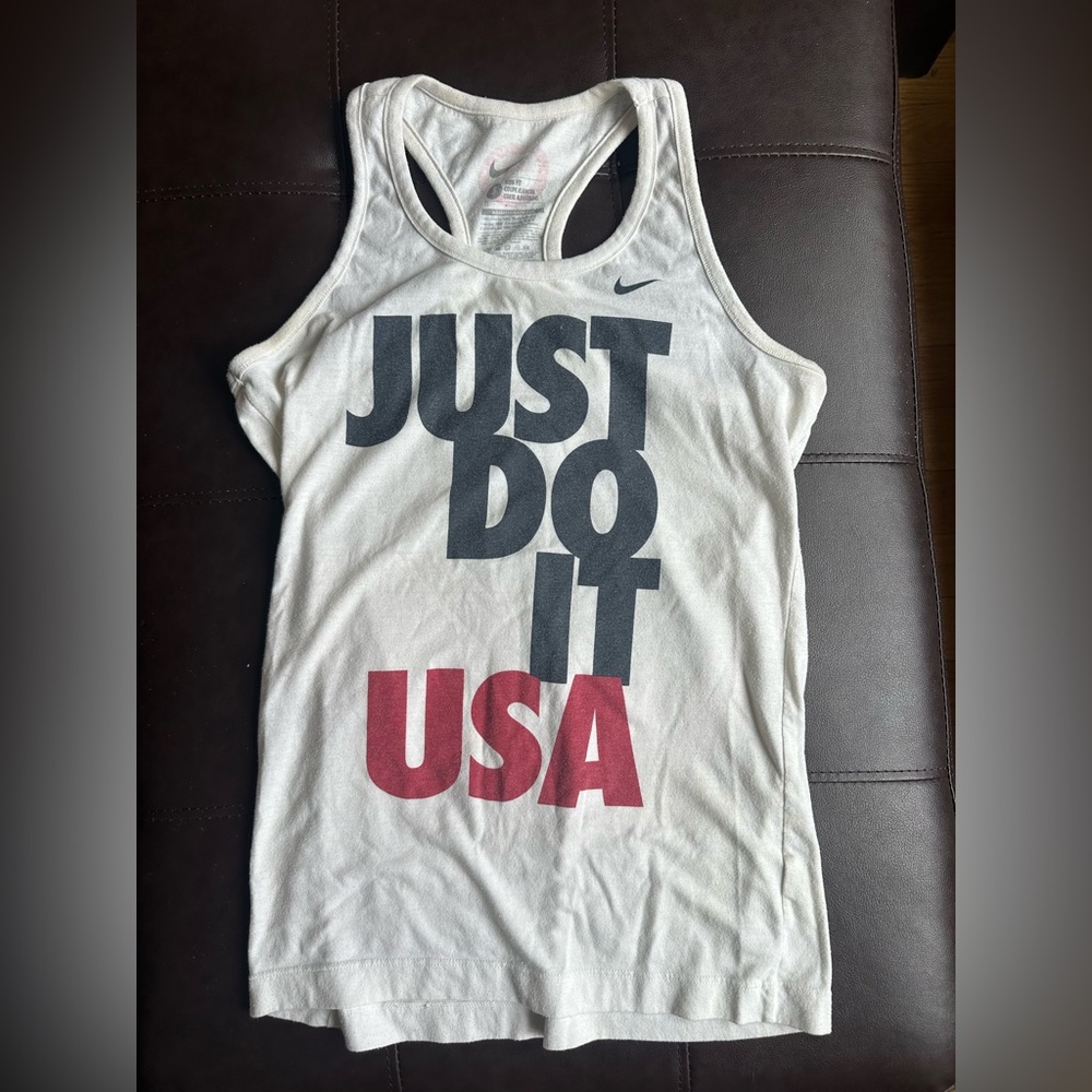 Nike USA Olympic Team White Tank Top featuring 'Just Do It USA Print